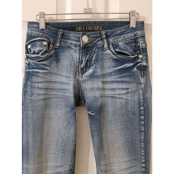FREE CULTURE Blue Washed Y2K Women’s Junior’s Low Rise Skinny Denim Jeans Size 3 - Picture 15 of 16